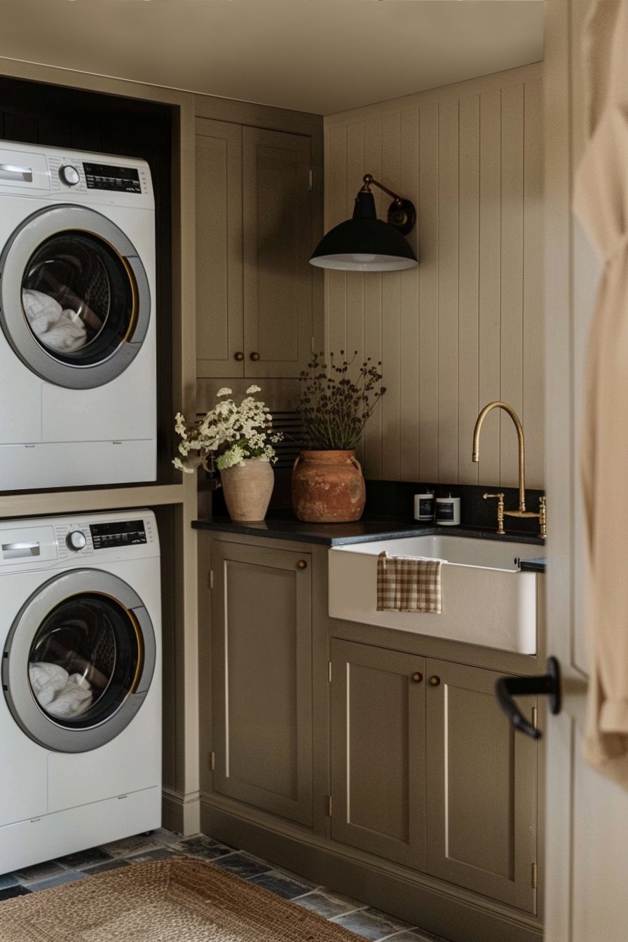 Bespoke utility room design with patterned floor tiles and built-in cabinetry — Ademchic specification