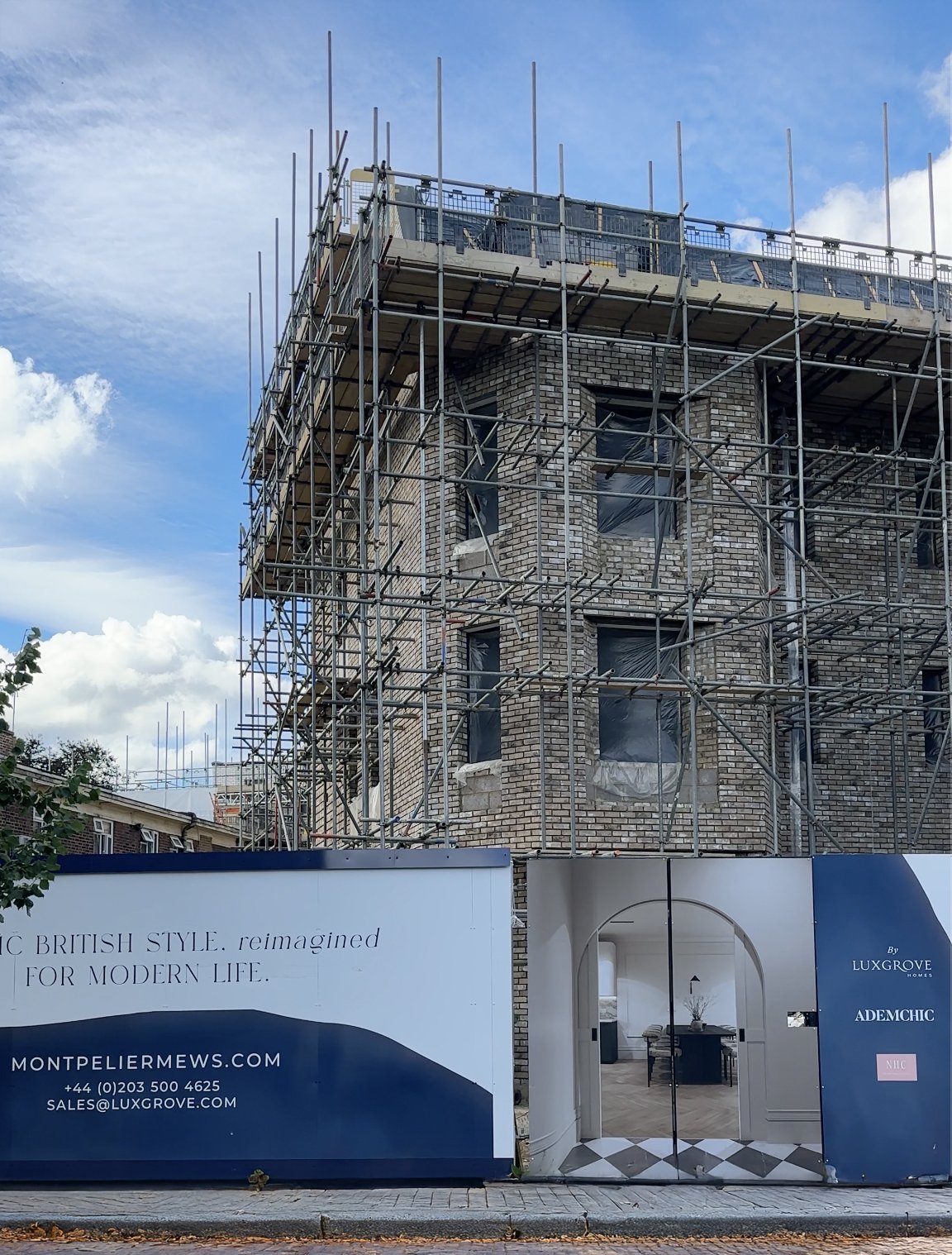 Montpelier-Mews-marketing hoarding installed on site — property branding by Ademchic